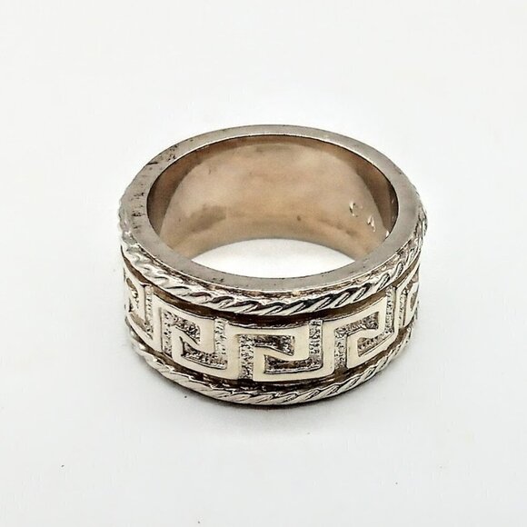 Greek Key Rope Design 925 Sterling Silver Band Ring - Picture 4 of 5